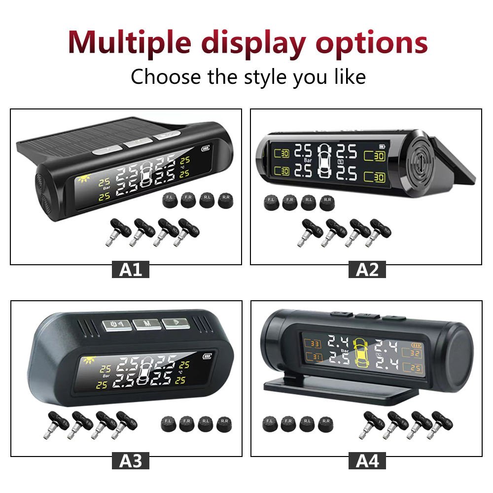 Car Tires Accessorles Solar Power Digital LCD Auto Security Alarm Internal External Tire Pressure Monitoring Systems TPMS
