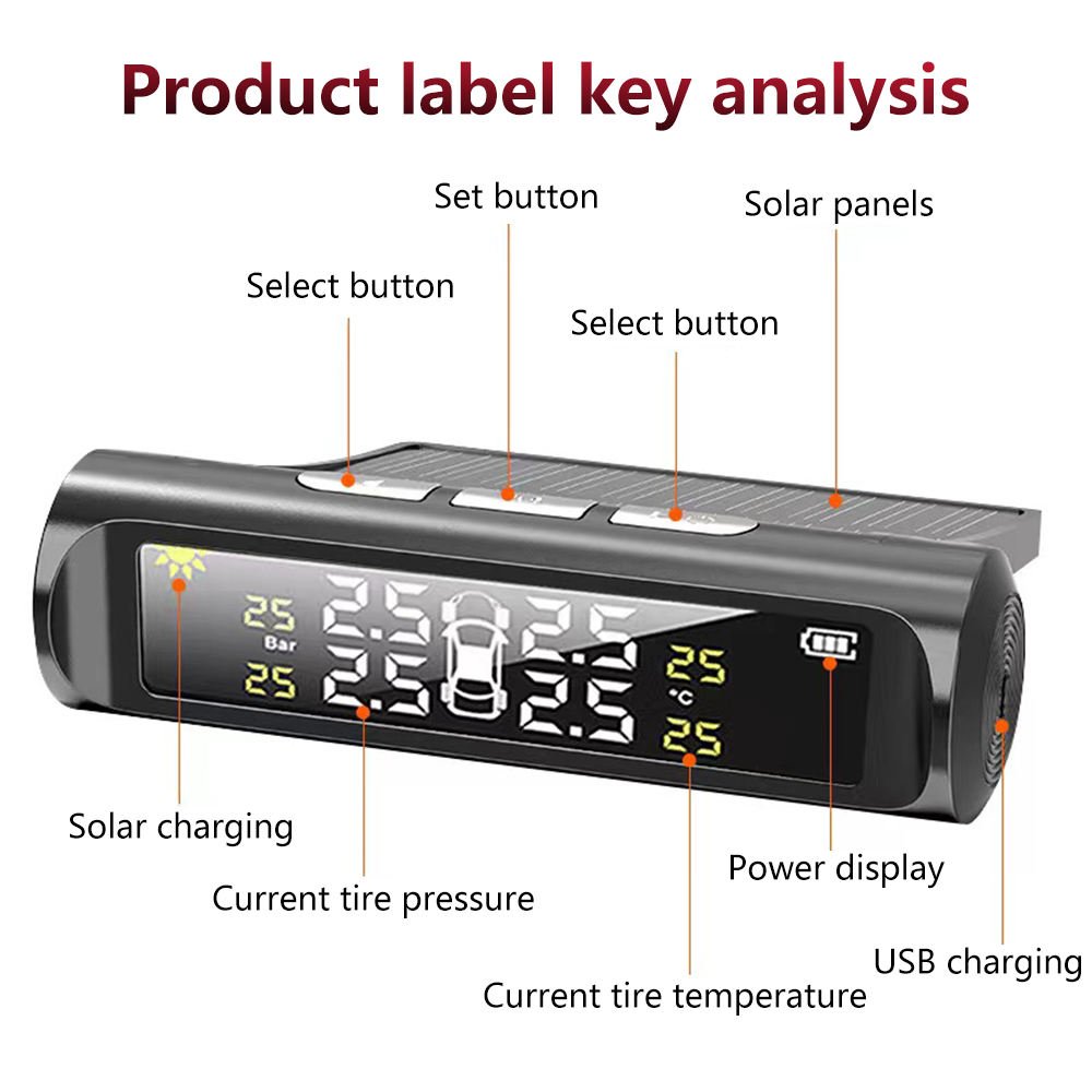 Car Tires Accessorles Solar Power Digital LCD Auto Security Alarm Internal External Tire Pressure Monitoring Systems TPMS