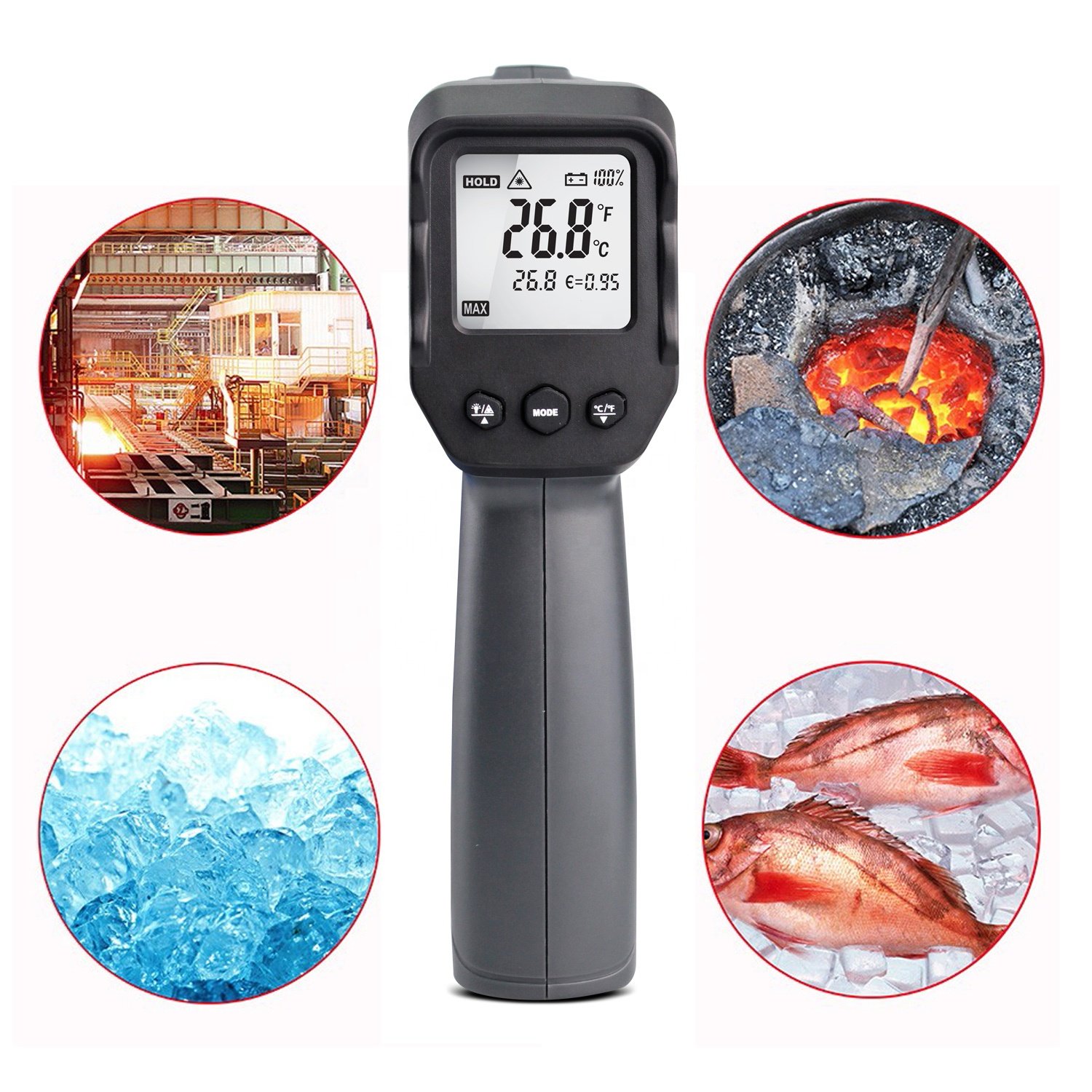 High Temperature Guns Double Laser Household Thermometers Industrial Digital Meat Oven Infrared Thermometer With Laser Targeting
