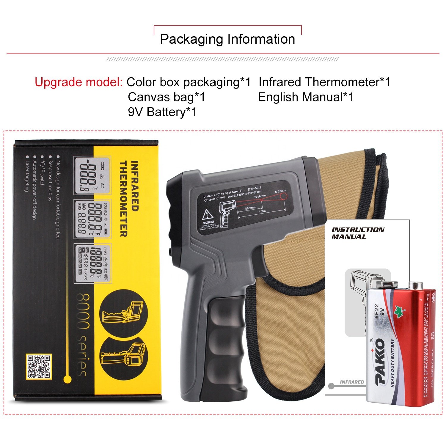 High Temperature Guns Double Laser Household Thermometers Industrial Digital Meat Oven Infrared Thermometer With Laser Targeting