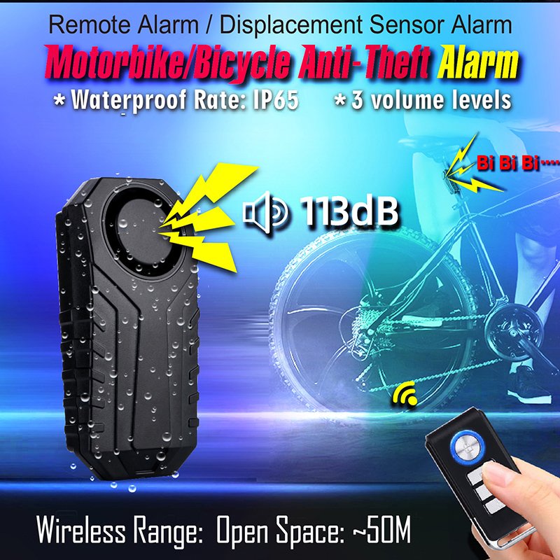 Burglar Alarm 113dB Waterproof Vibration Motorcycle Bicycle Anti-Theft Bike Alarm Remote Control Home Window Security