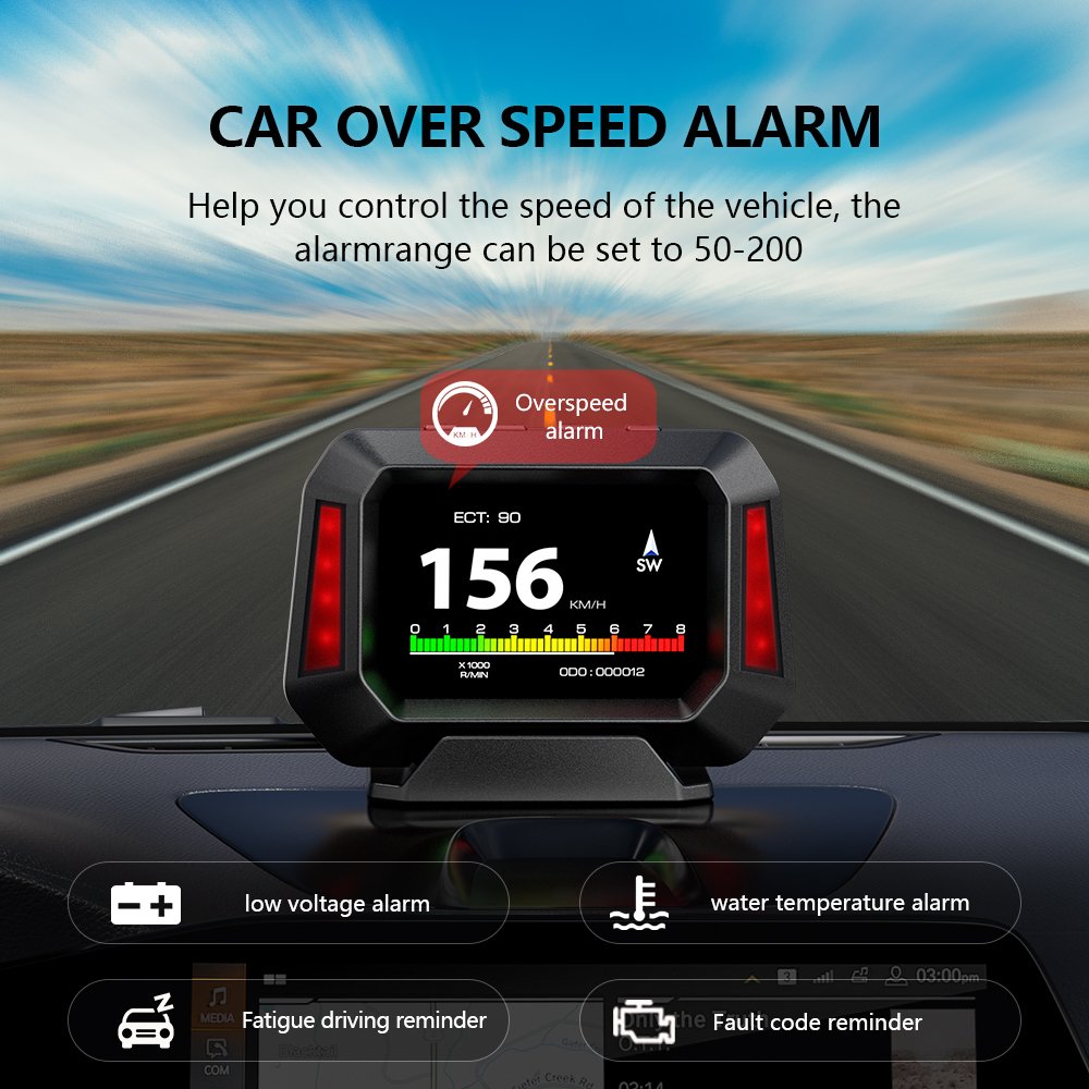 Vehicle Tools P21 Hud OBD2 Gps Heads up Display Smart Gauge Car Inclinometer with Rollover Warning for All Cars