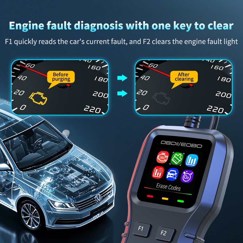 2025 WiiYii New K1 Auto Electronics Car OBD2 Scanner Vehicle OBDII/EOBD Diagnostic Tools with Battery Tester and Clock Function