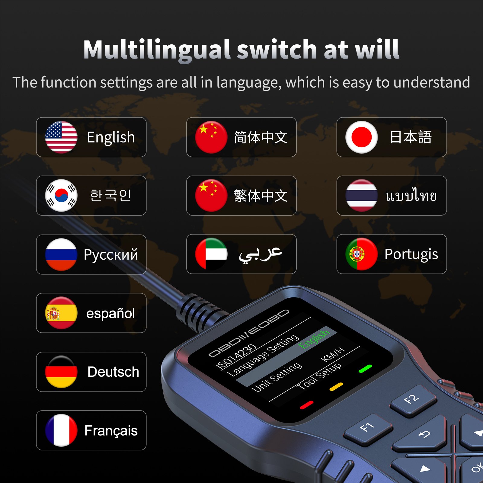 2025 WiiYii New K1 Auto Electronics Car OBD2 Scanner Vehicle OBDII/EOBD Diagnostic Tools with Battery Tester and Clock Function