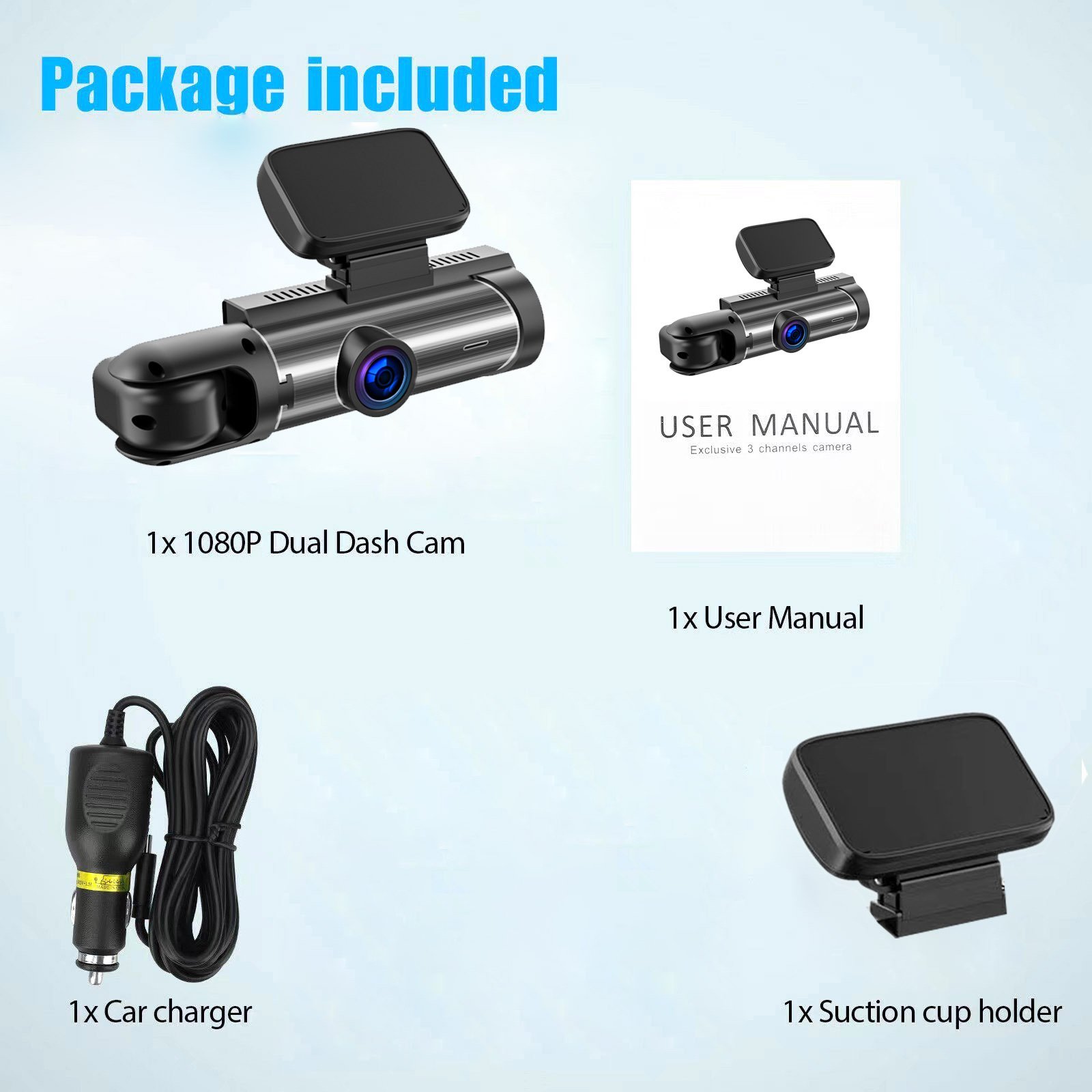 1080P Dual Camera Dash Cam Cars IR Night Vision Loop Recording Wide Angle Lens 3.16 Inch IPS Screen Supports WiFi MicroSD Media