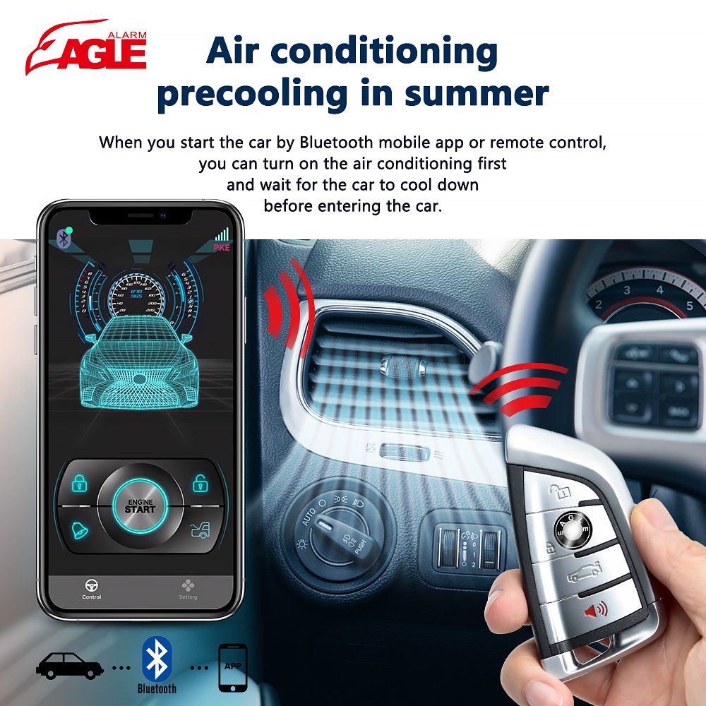 App Control Car Push Button Start Remote Starter Ignition System Pke Keyless Engine Start Stop Car