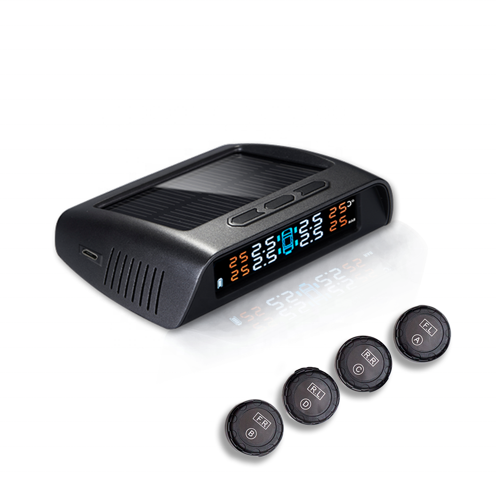 Car TPMS Solar-powered Wireless Tire Pressure Monitoring System Alarms With 4 Sensor