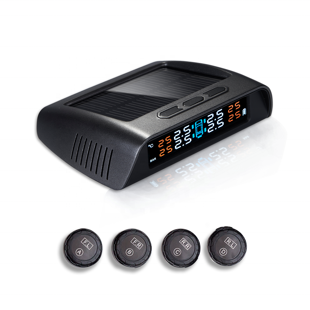 Car TPMS Solar-powered Wireless Tire Pressure Monitoring System Alarms With 4 Sensor