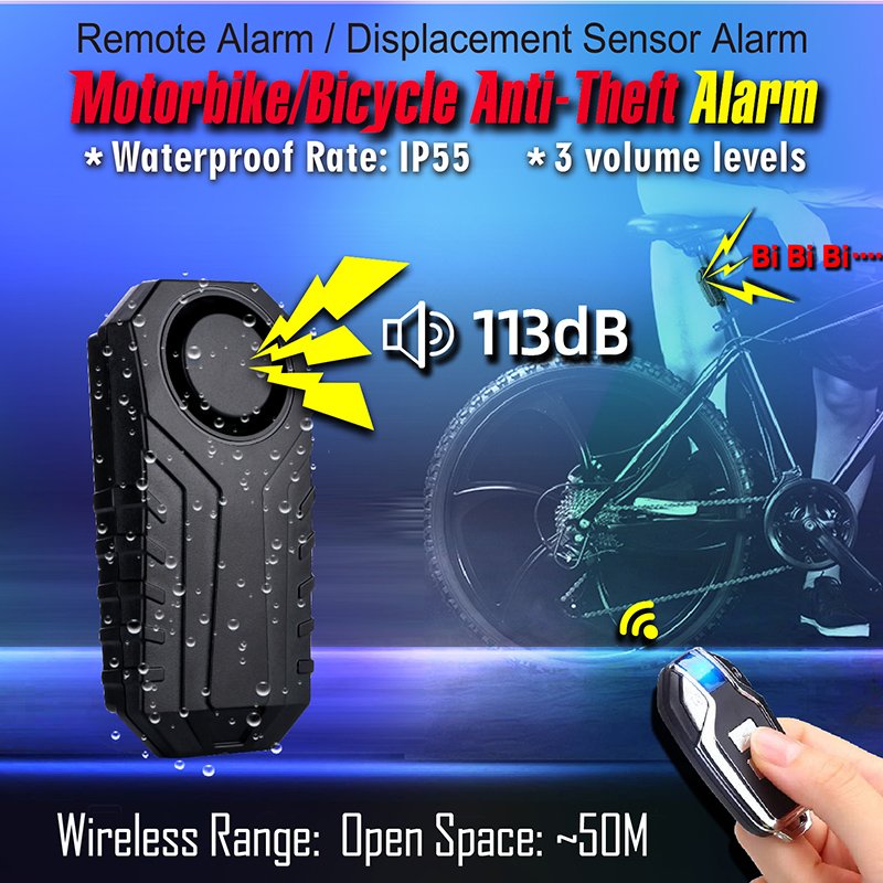 Best Seller 113dB Bike Alarm Wireless Vibration Sensor Waterproof Motorcycle Alarm with Remote Bicycle Anti Theft Alarm