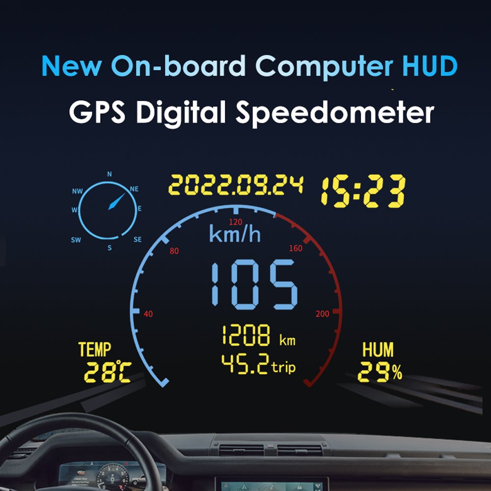 Vjoycar Universal GPS LCD Hud Display Speed Alarm Meter Head up Display for Car