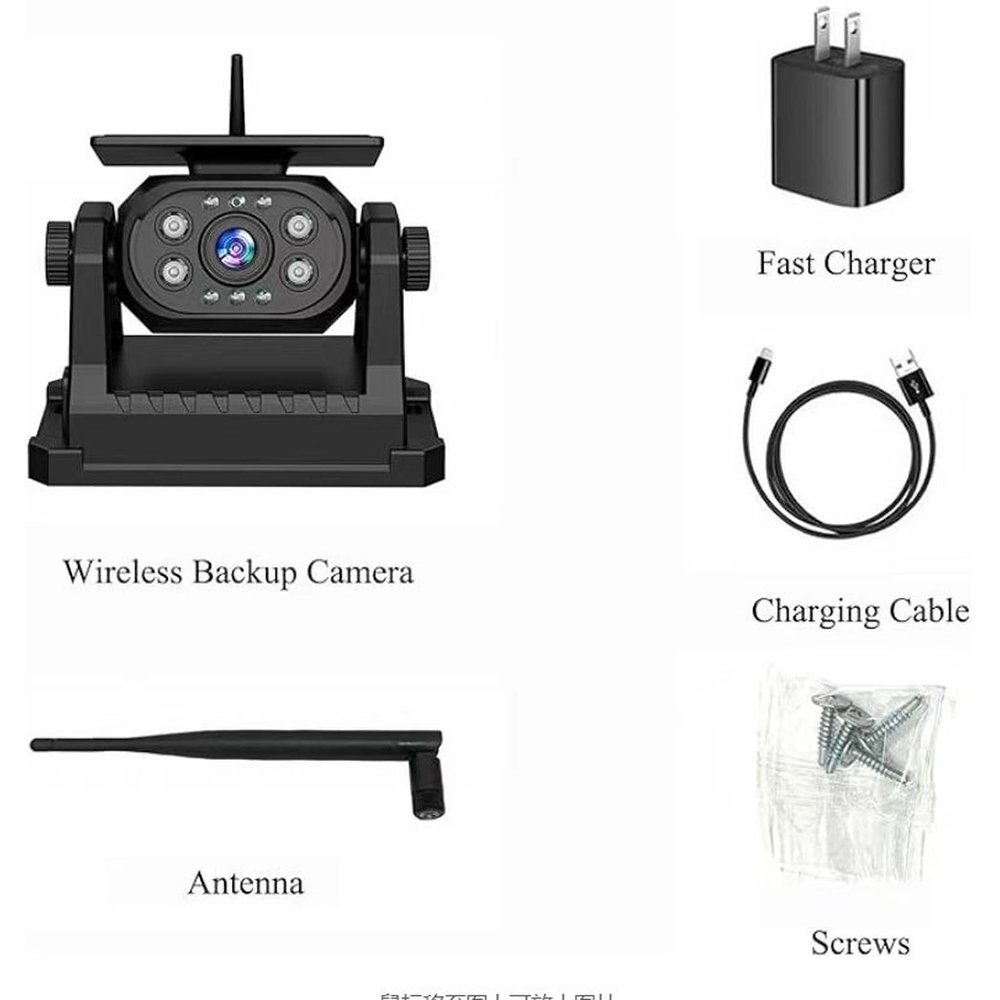 Wireless Backup Camera Solar Powered with 9600mAh Rechargeable Battery for Cars RVs Trucks Trailers 1-Year Warranty