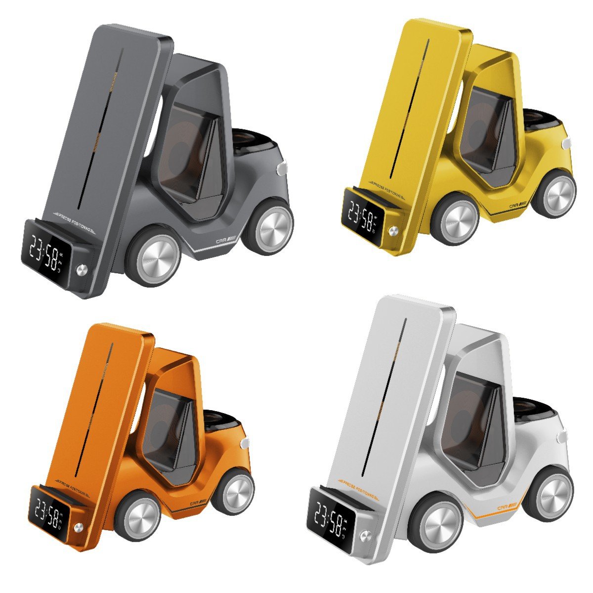 5 in 1 Wireless Charger Phone Stand Car Shape Alarm Clock 3 in 1 Wireless Charging Phone Holder for iPhone Android with Led Lamp