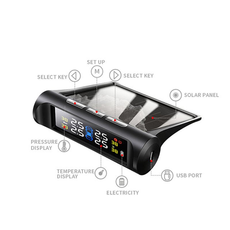 Solar Power Digital LCD Display Auto Security Alarm External Tpms Tire Pressure Monitoring System for Car
