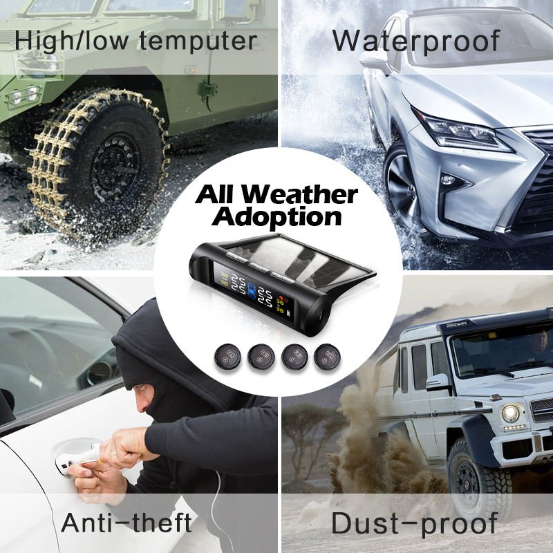 Solar Power Digital LCD Display Auto Security Alarm External Tpms Tire Pressure Monitoring System for Car