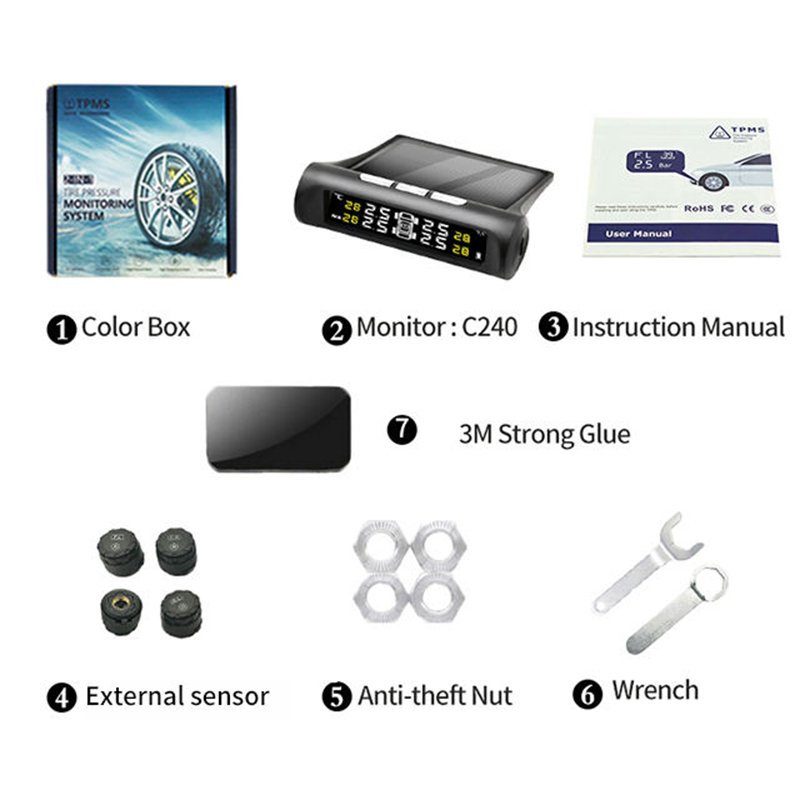 Solar Power Digital LCD Display Auto Security Alarm External Tpms Tire Pressure Monitoring System for Car