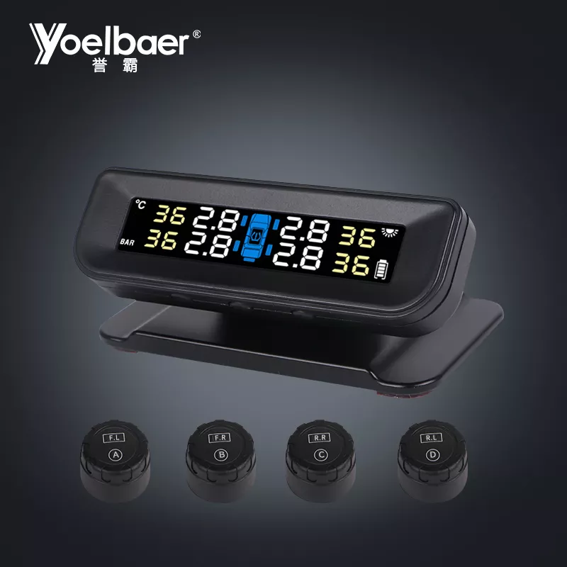 LCD Display Abnormal Alarm Prompt Car TPMS Tire Safety Monitor Solar Wireless Tire Pressure Monitoring System