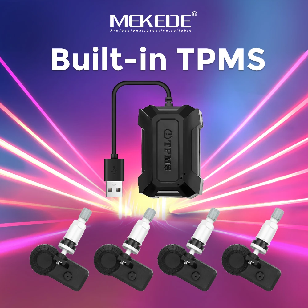 MEKEDE USB TPMS Car Tire Pressure Alarm Monitor System for Car Android Navigation Player with 4 Sensors 5V Wireless Transmission
