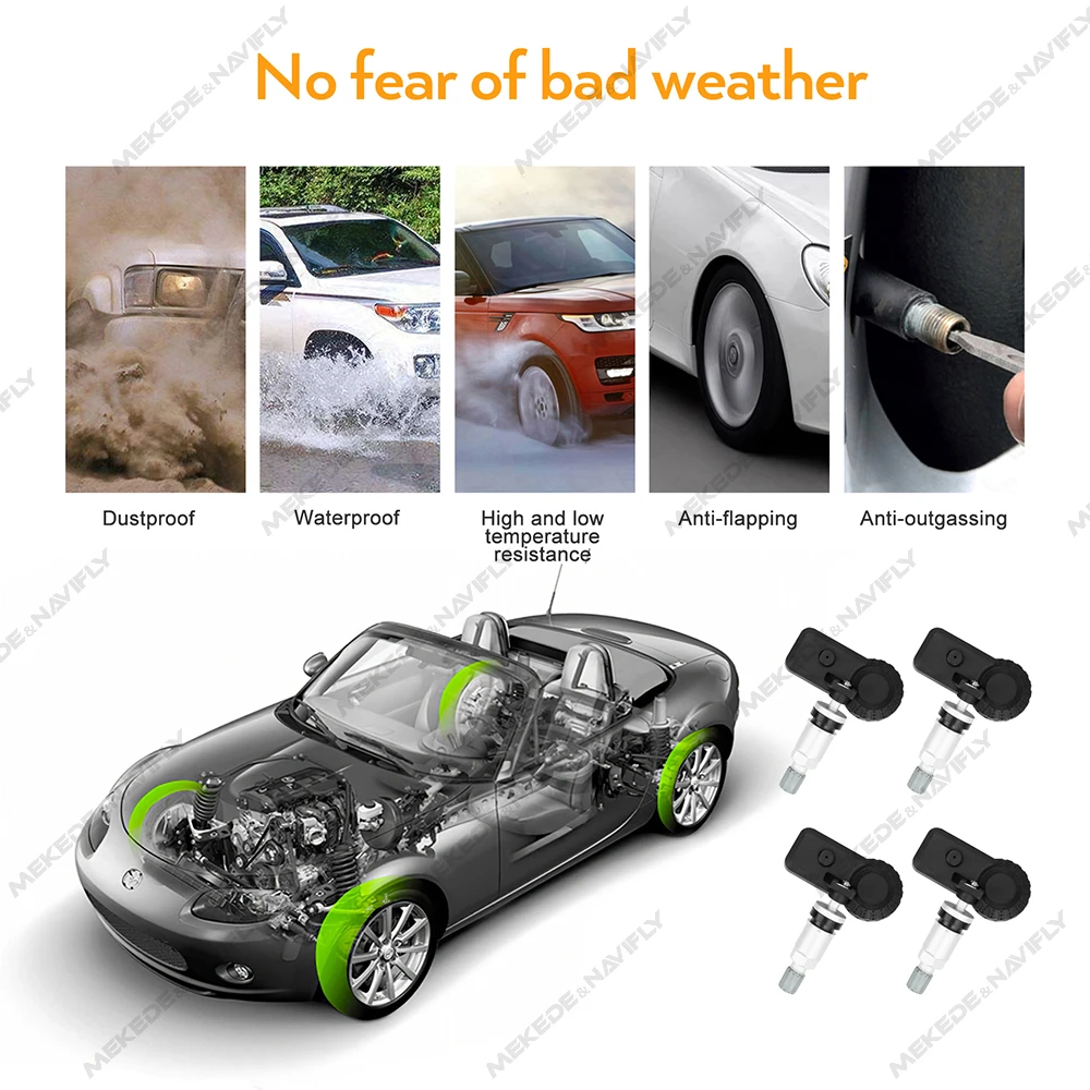 MEKEDE USB TPMS Car Tire Pressure Alarm Monitor System for Car Android Navigation Player with 4 Sensors 5V Wireless Transmission