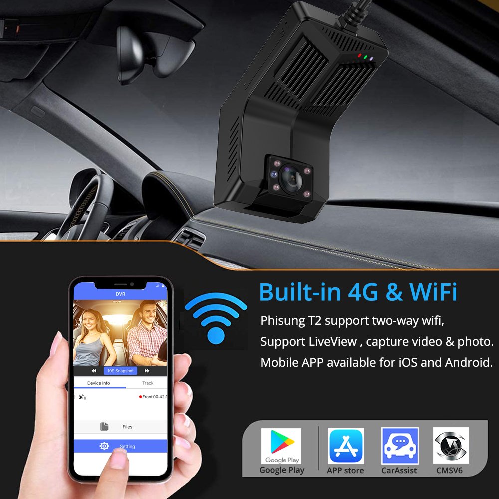 4G Smart Dual DVR Dashcam 1080p Resolution GPS Night Vision Parking Surveillance Fleet Manament Web/App Remote Monitor Tracking