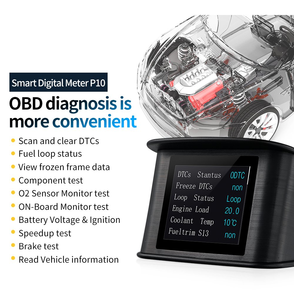 OEM HUD P10 Gauge Obd2 Meter Water Temp Oil Temp Oil Press Turbo Boost Ext Temp with Color Picture for Car