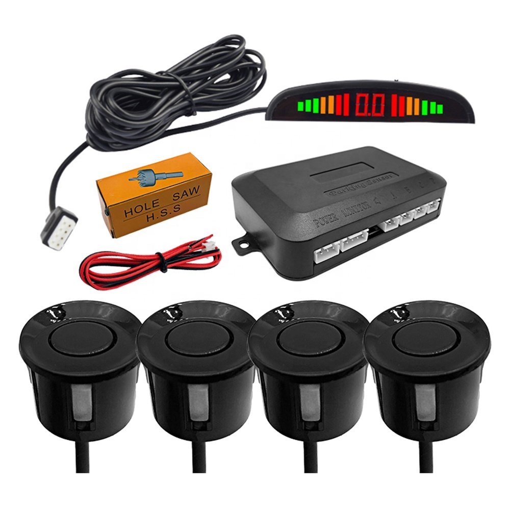 Universal Car LED Parking Sensor System Reverse Backup Radar Buzzer Warning Alarm Kit with 4 Carport Parking Sensors