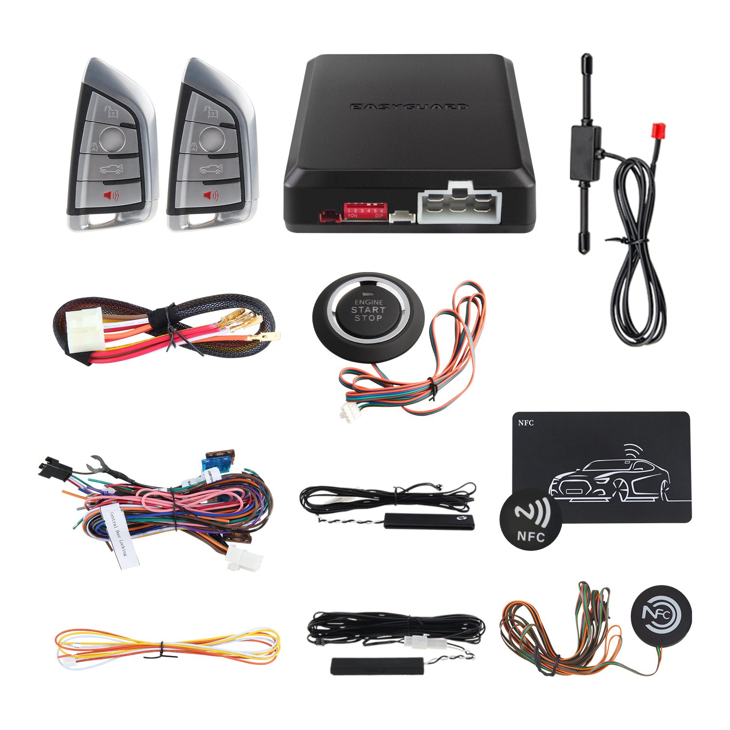 EASYGUARD EC002-BM2-NFC Universal Car Alarm NFC Lock Unlock Proximity Lock Unlock Push Start Button
