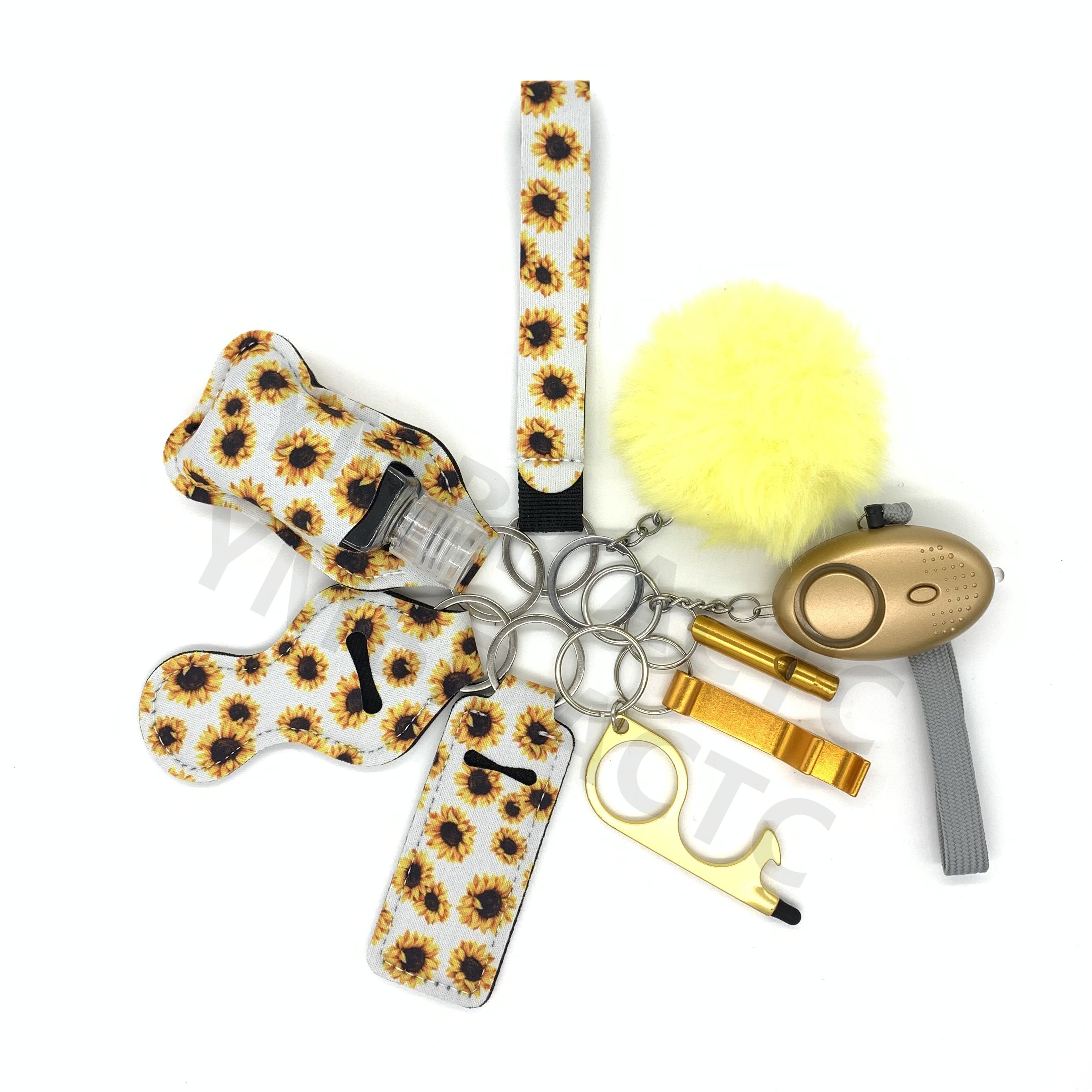 Good Selling Modern Novel Design Safety Cute Pompom Bottle Opener Defense With Car Flip Self Defense Keychain