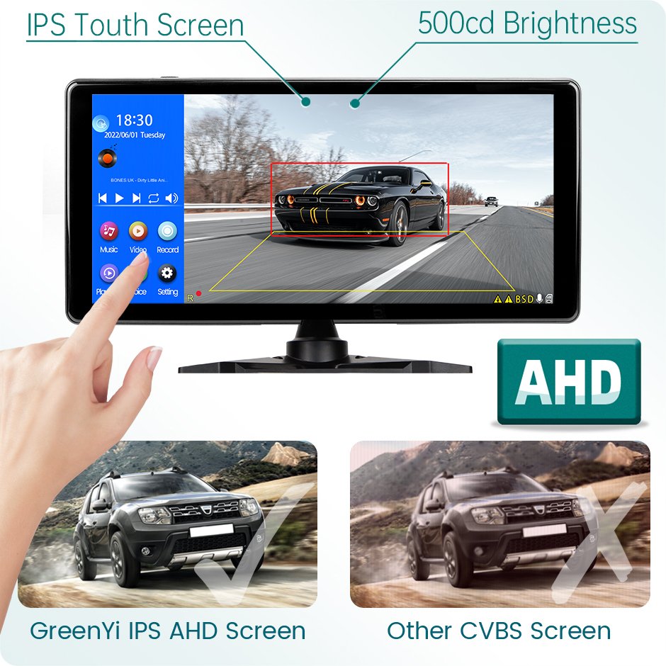 10.36 Inch 4 Channel AI Smart Blind Spot Radar BSD Alarm Truck Bus Car DVR Recorder Monitor with 4 PCS AHD 1080P IR Camera