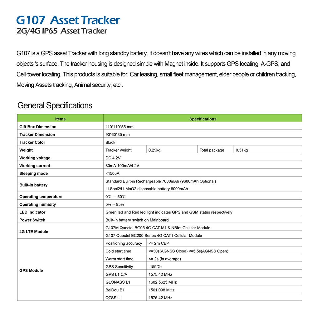 4G Gps Tracking Device Long Battery Life G107 Cat 4 Cat 1 Cat M Car Asset Gps tracker With Alarms