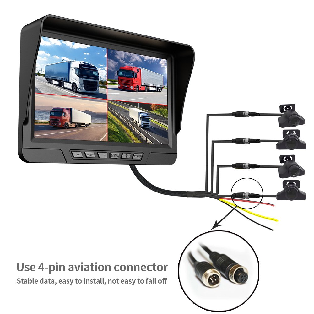 7Inch Full HD 1080p Dual Lens Split View 24V Backup Reverse Monitor Rear View Side Mirror Bus Semi Truck Camera System