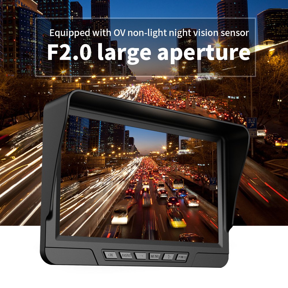 7Inch Full HD 1080p Dual Lens Split View 24V Backup Reverse Monitor Rear View Side Mirror Bus Semi Truck Camera System