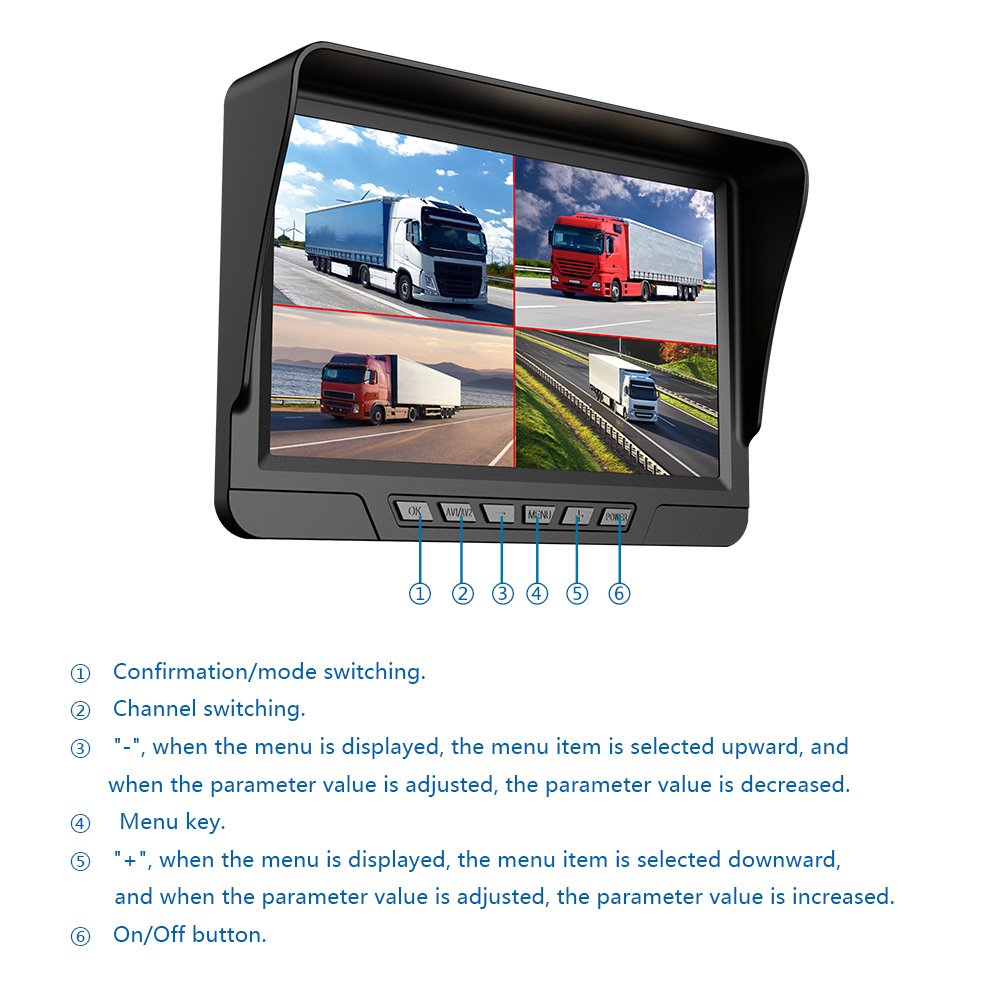 7Inch Full HD 1080p Dual Lens Split View 24V Backup Reverse Monitor Rear View Side Mirror Bus Semi Truck Camera System