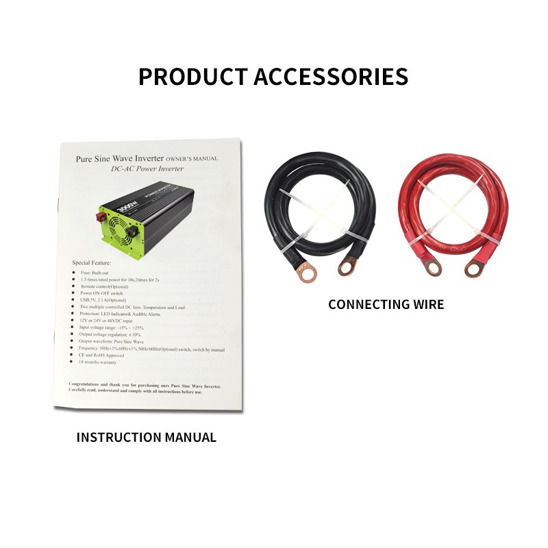 OEM Available Outdoor Tool 2000W Peak Power 12V 24V to 110V 220V AC Car Power Inverter 3000W Pure Sine Wave Inverter