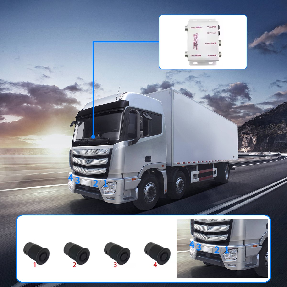 Front Rear Truck Bus Assistant Blind Spot Detection Backup Reverse Camera Car Parking Sensor System for Truck Bus Car