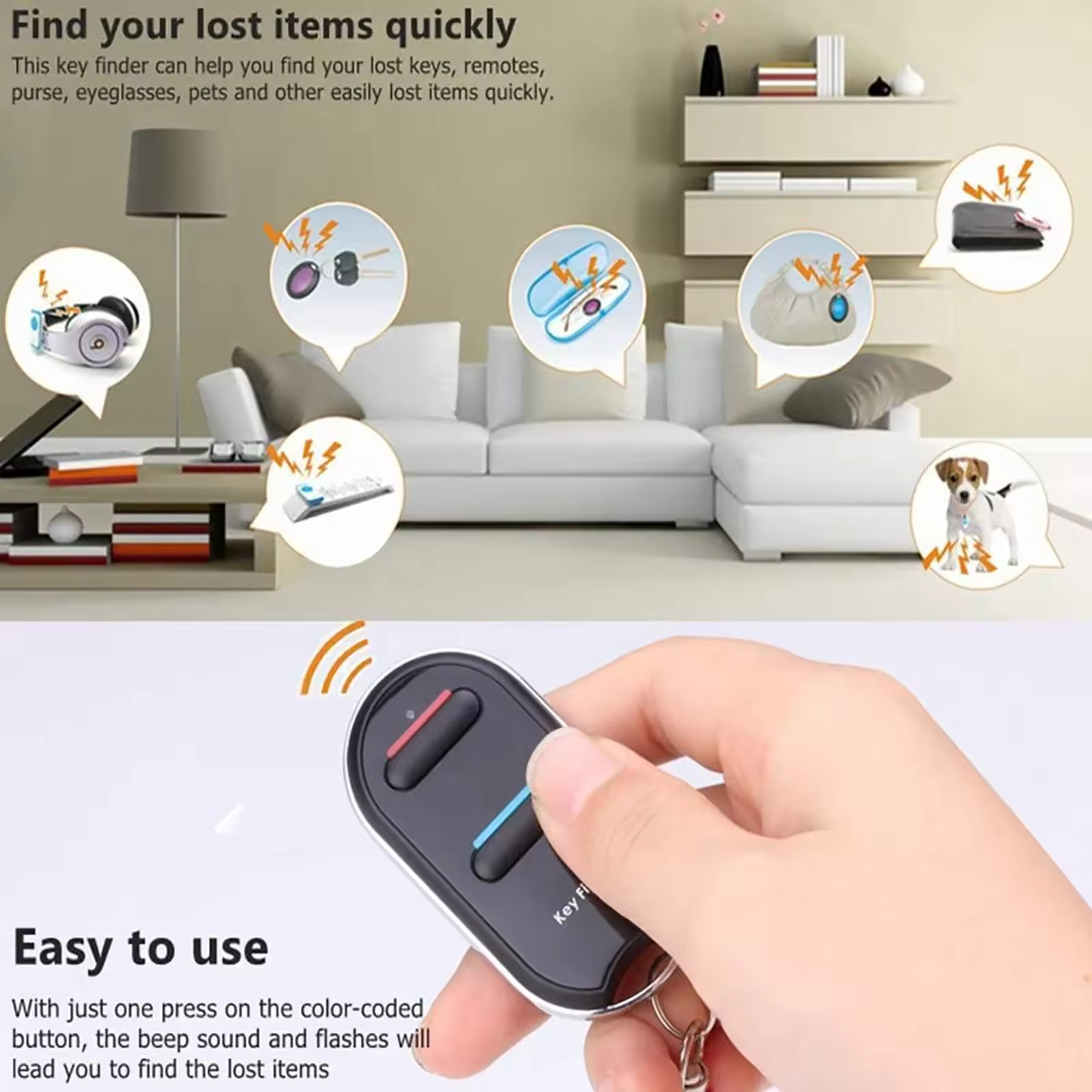 Wireless RF Item Finder Key tracker with 80db Beeping Sound and 30 Meters Remote Control tracker Tags for Car Keys