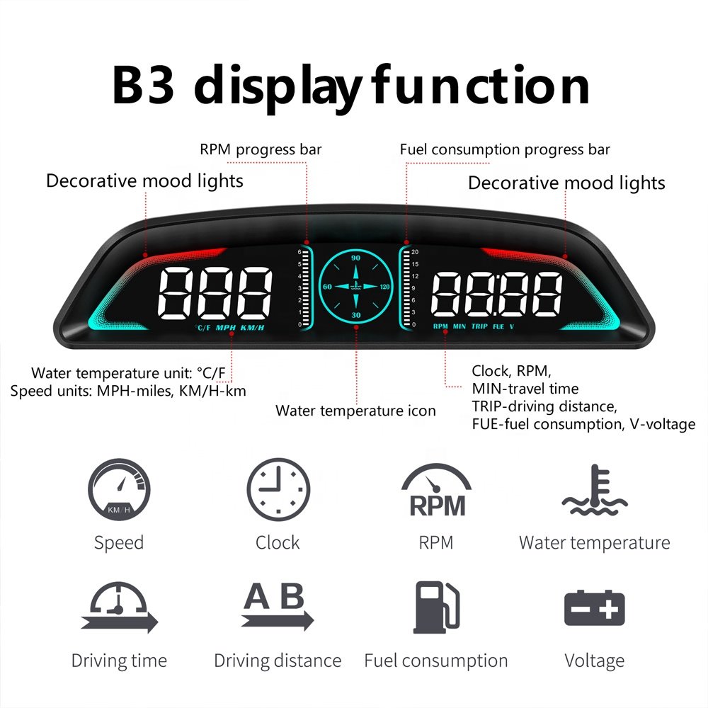 WiiYii 2025 New Diagnostic Tool Universal Head up Display Digital OBD2 Speedometer Water Temp B3 Car HUD