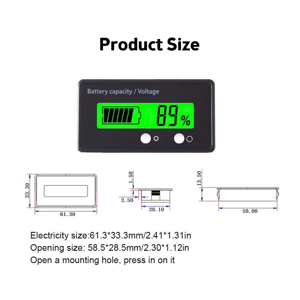 DC 12V 24V 36V 48V 72V Battery Capacity Voltage Meter With Alarm, Battery Capacity Gauge Indicator, Battery Indicator Monitors