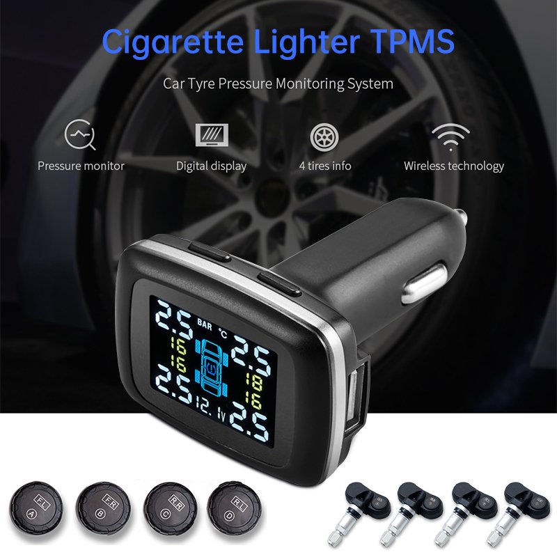 Wireless Mini Cigarette Lighter TPMS for Car Internal Sensor Tire Pressure Monitoring System Gauge