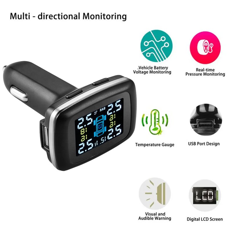 Wireless Mini Cigarette Lighter TPMS for Car Internal Sensor Tire Pressure Monitoring System Gauge