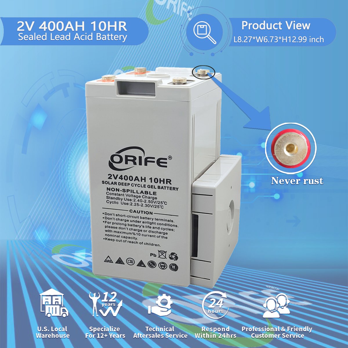 ORIFE Huizhou Overvoltage Material Deep Cucle 2v 200ah 400ah 600ah Sead Lead Acid Batteries