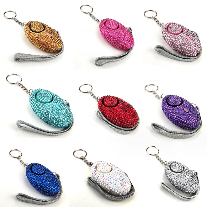 Shiny Diamond Self Defense Keychain Accessories Bulk Car Alarms Personal Alarms Self Defense Keychain Alarm for Women and Kid