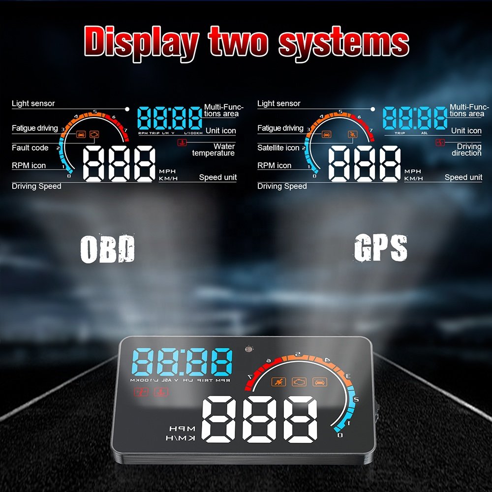 New Vehicle Tool OBD2 Gauge D2500 GPS HUD Speedometer Head up Display Dual System for Cars Multi-color HUD