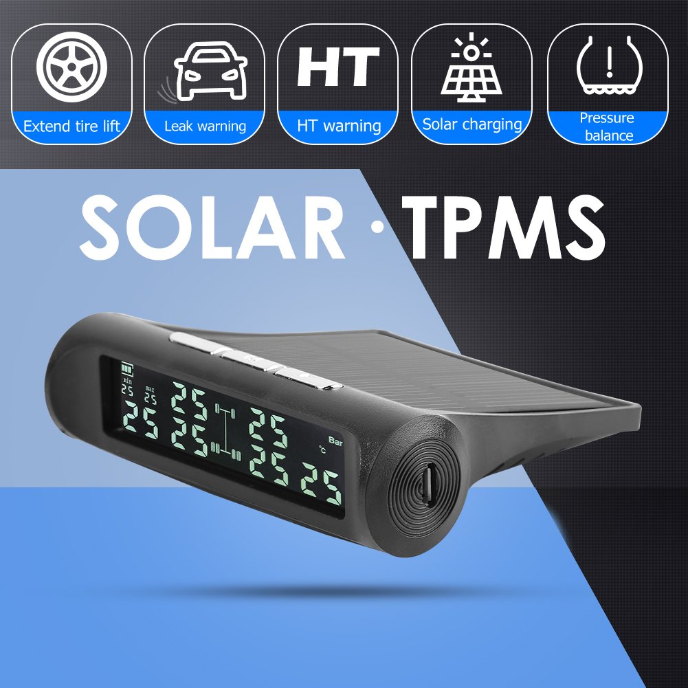 Smart Car TPMS Tire Pressure Monitoring System Solar Power Digital TMPS LCD Display USB Auto Security Alarm Tire Pressure Sensor