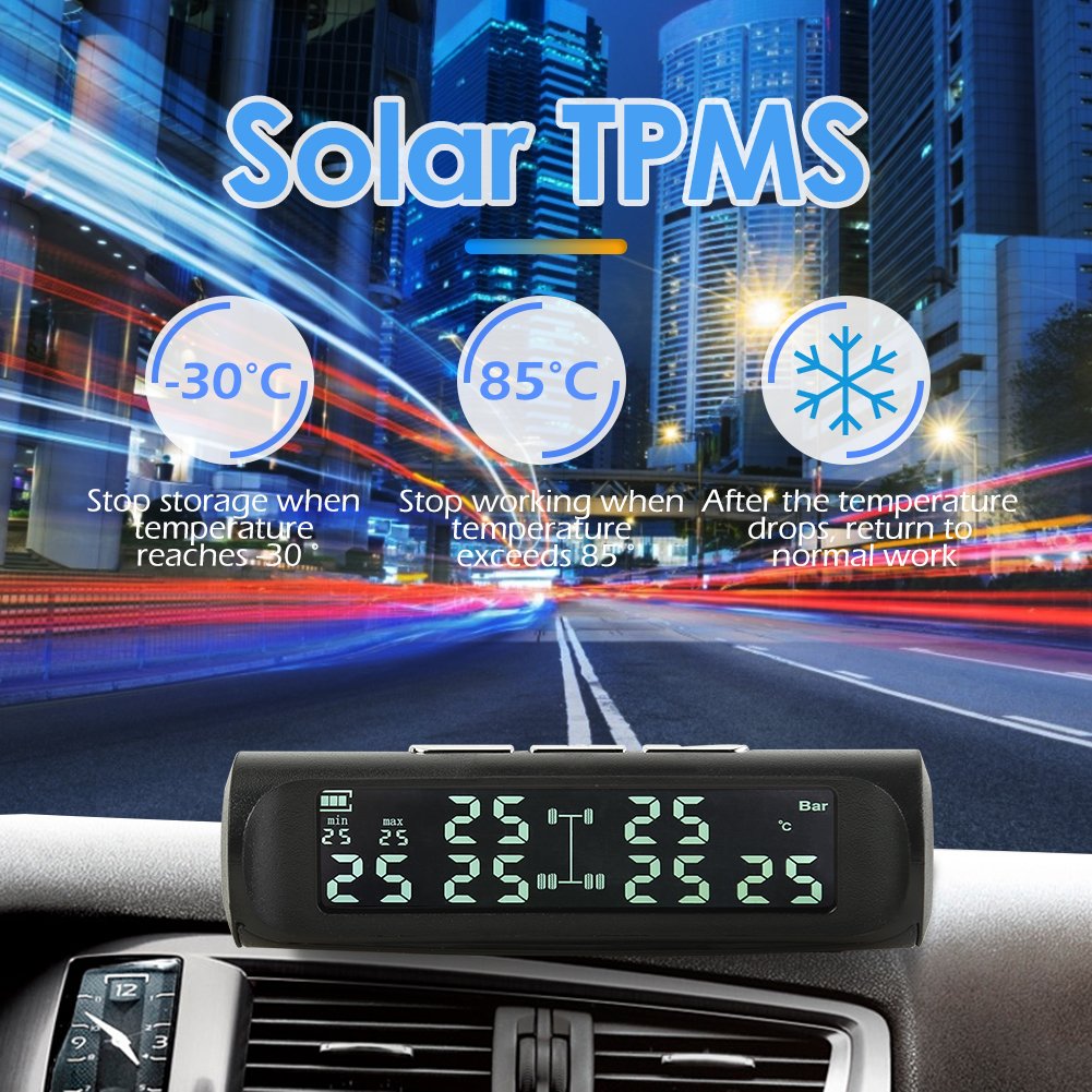Smart Car TPMS Tire Pressure Monitoring System Solar Power Digital TMPS LCD Display USB Auto Security Alarm Tire Pressure Sensor