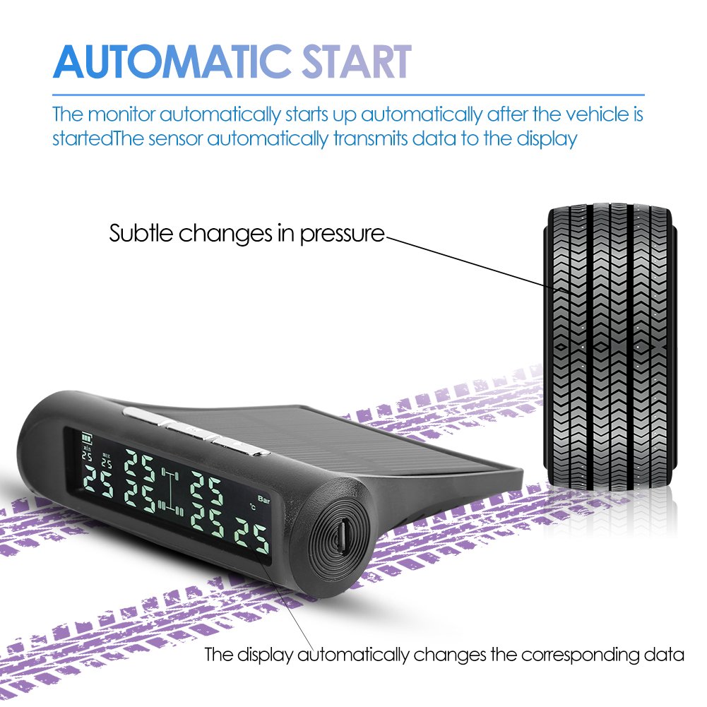 Smart Car TPMS Tire Pressure Monitoring System Solar Power Digital TMPS LCD Display USB Auto Security Alarm Tire Pressure Sensor