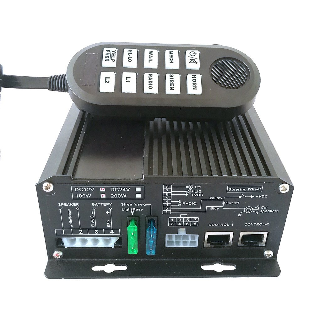 Multi-Tones Wired Control 7 Tone Car Alarm Siren Ambulance Siren and Horn 100w/200w 12v Emergency Car Siren for Special EMS Car