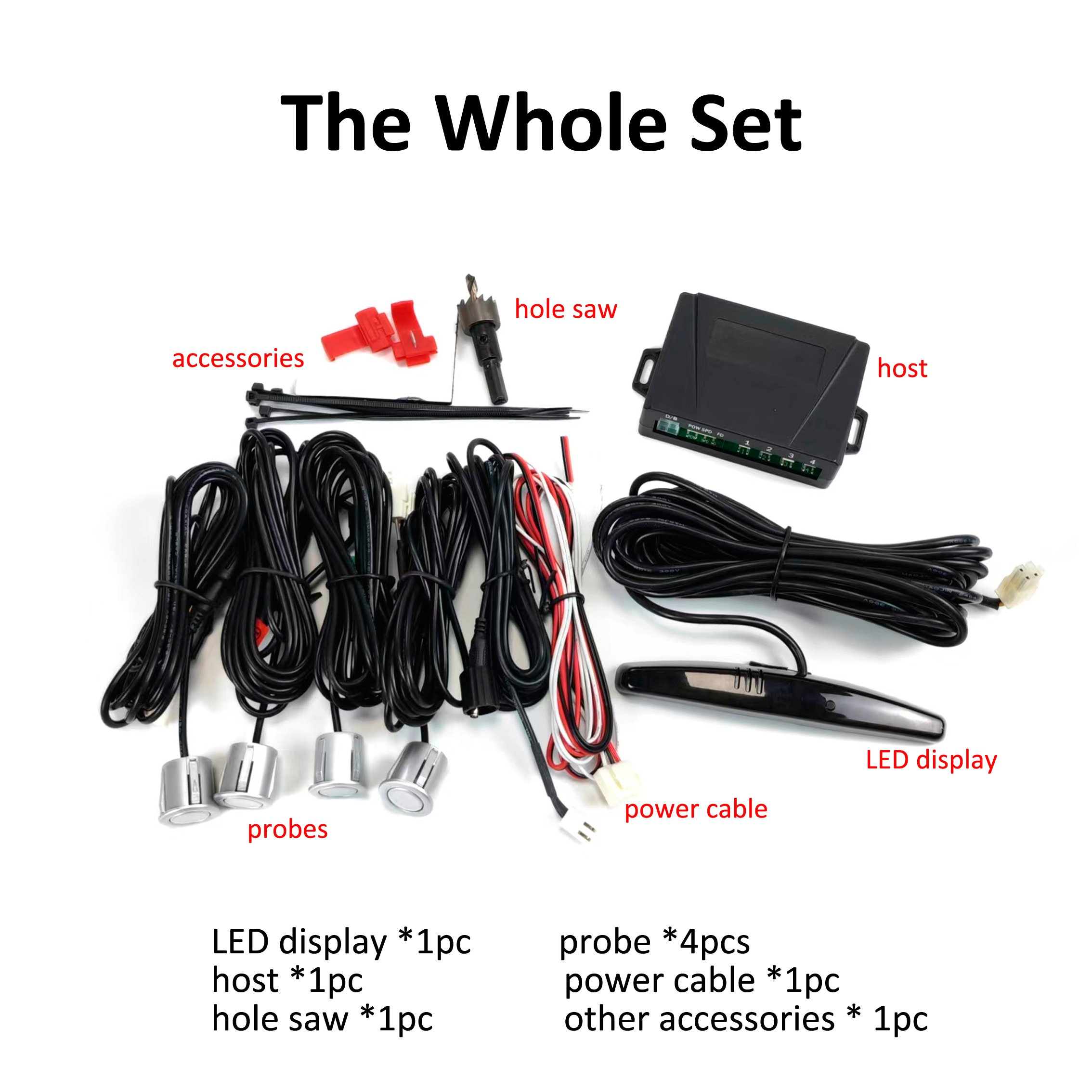 Car Parking Sensors System 4 Sensors Reverse Radar Detector LED Display Front Rear Parking Sensor