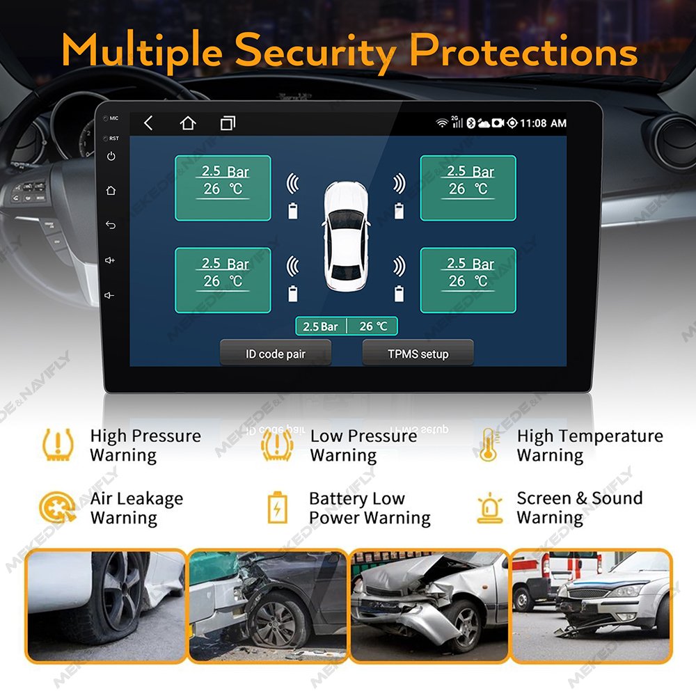 MEKEDE Smart TPMS Car Tire Pressure Alarm Monitor System 4 Sensors Display Solar Intelligent Tire Pressure Temperature Warning