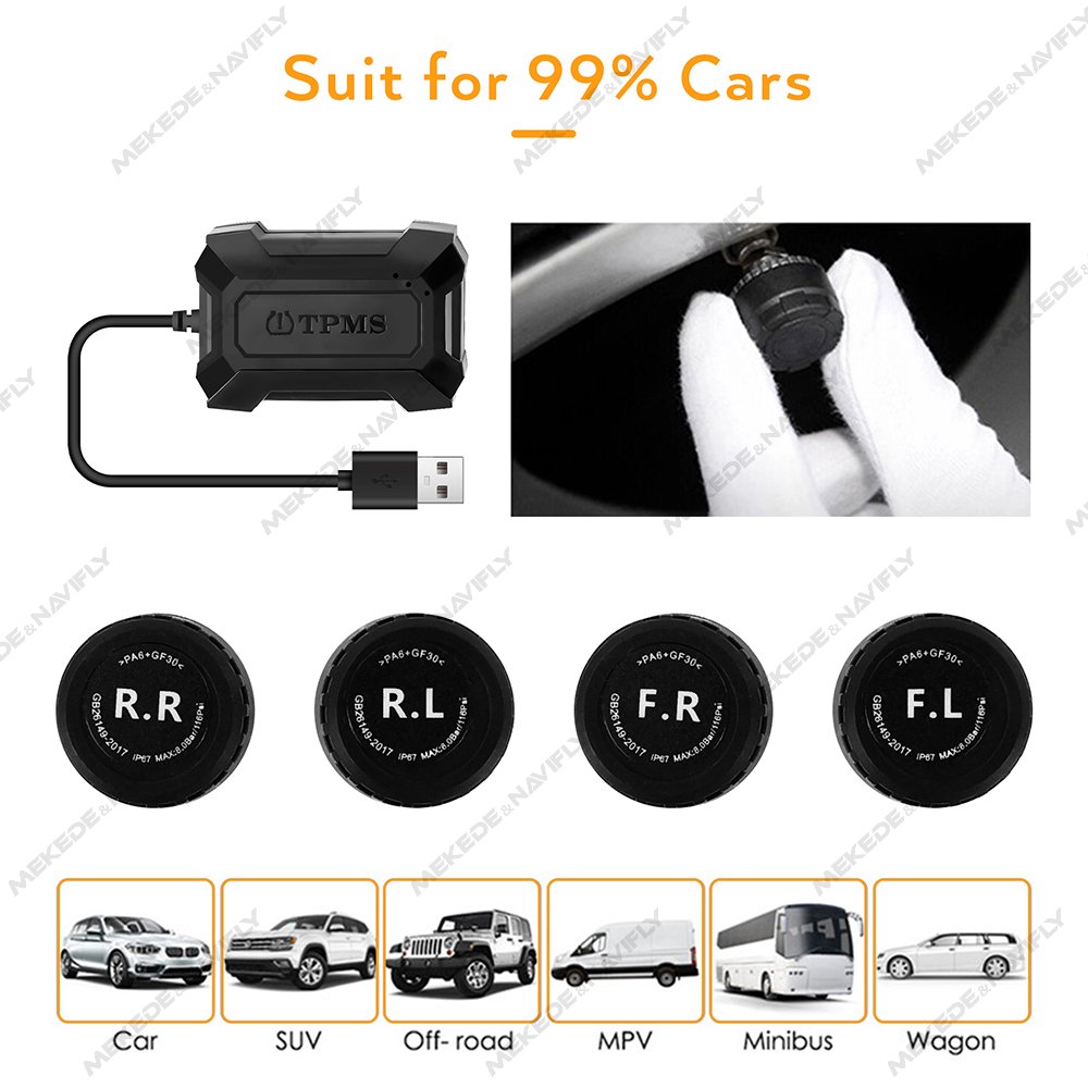 MEKEDE Smart TPMS Car Tire Pressure Alarm Monitor System 4 Sensors Display Solar Intelligent Tire Pressure Temperature Warning