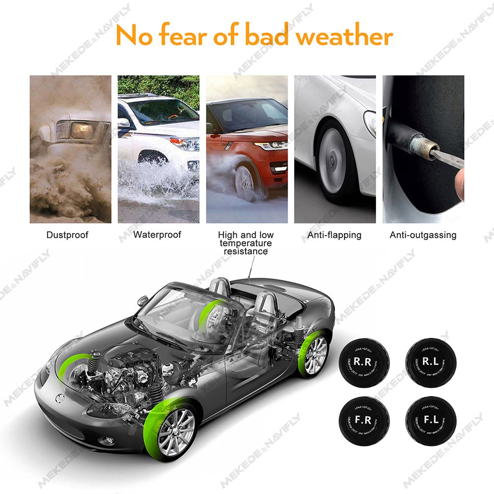 MEKEDE Smart TPMS Car Tire Pressure Alarm Monitor System 4 Sensors Display Solar Intelligent Tire Pressure Temperature Warning